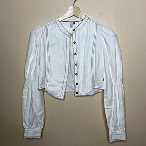 Pilcro Anthropologie Jacket Womens Small White Cropped Roll Tab Sleeves